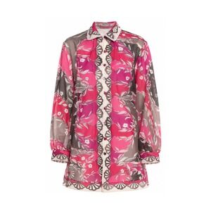 Emillio Pucci Formfit Rogers Vintage 1960's Pink Floral Long Sleeve Shirt Dress